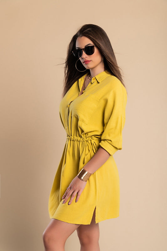 SPORT MINI DRESS WITH CLASSIC NECK AND POCKET NEOMY, YELLOW