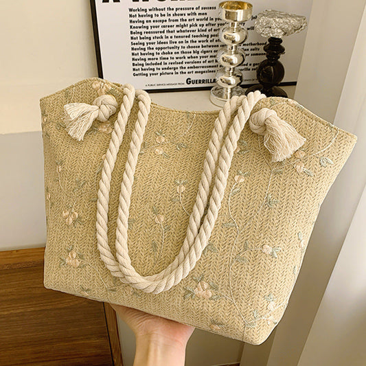 New And Simple Straw Bag Lace Bag Ins Straw Shoulder Bag Large