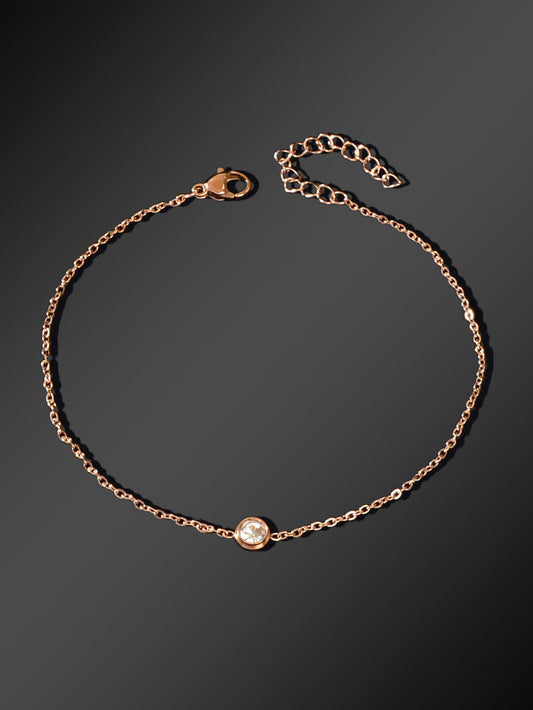Delicate Summer Beach Rose Gold Chain Rhinstone Charm Anklets Women