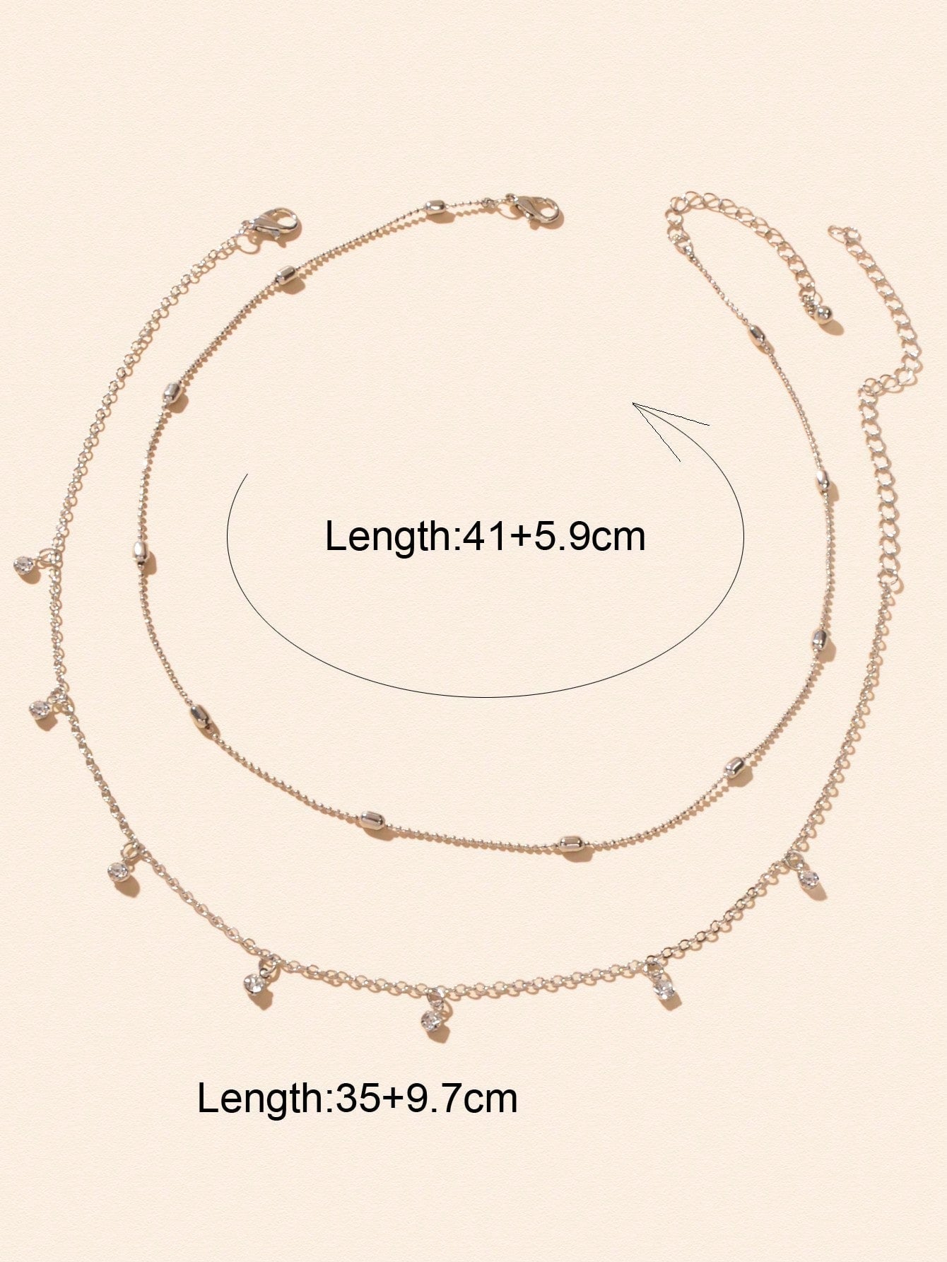 Sparkling Diamond Pendant Double Layer Silver Necklace Elegant