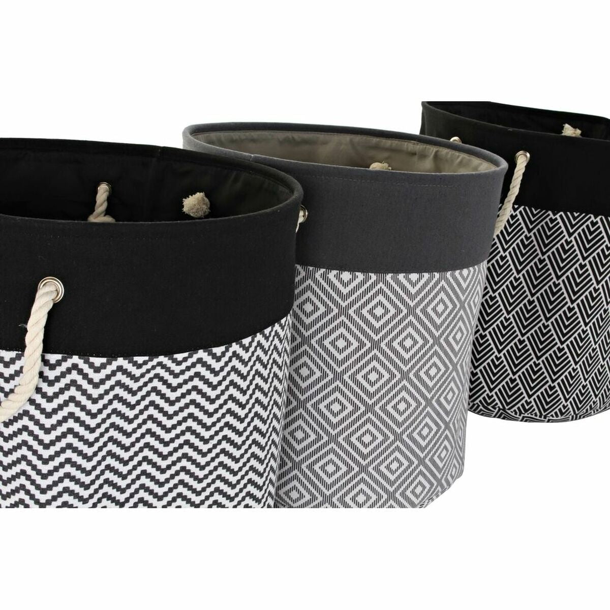 Laundry basket DKD Home Decor Printed Black Grey White 45 x 45 x 50 cm