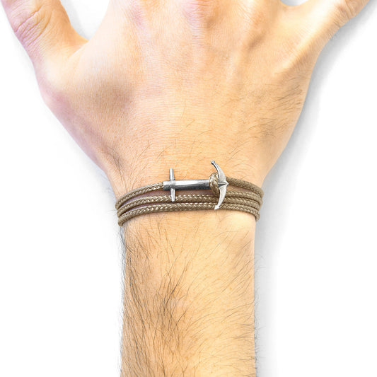 Sand Brown Admiral Anchor Silver and Rope Bracelet