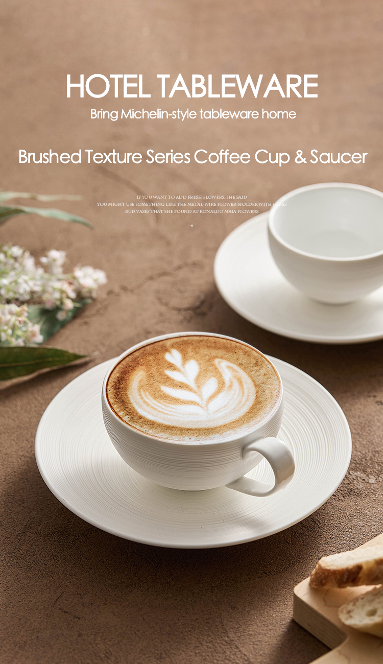 Artisan White Coffee Cup & Ceramics Set with Brushed Texture – Elegant