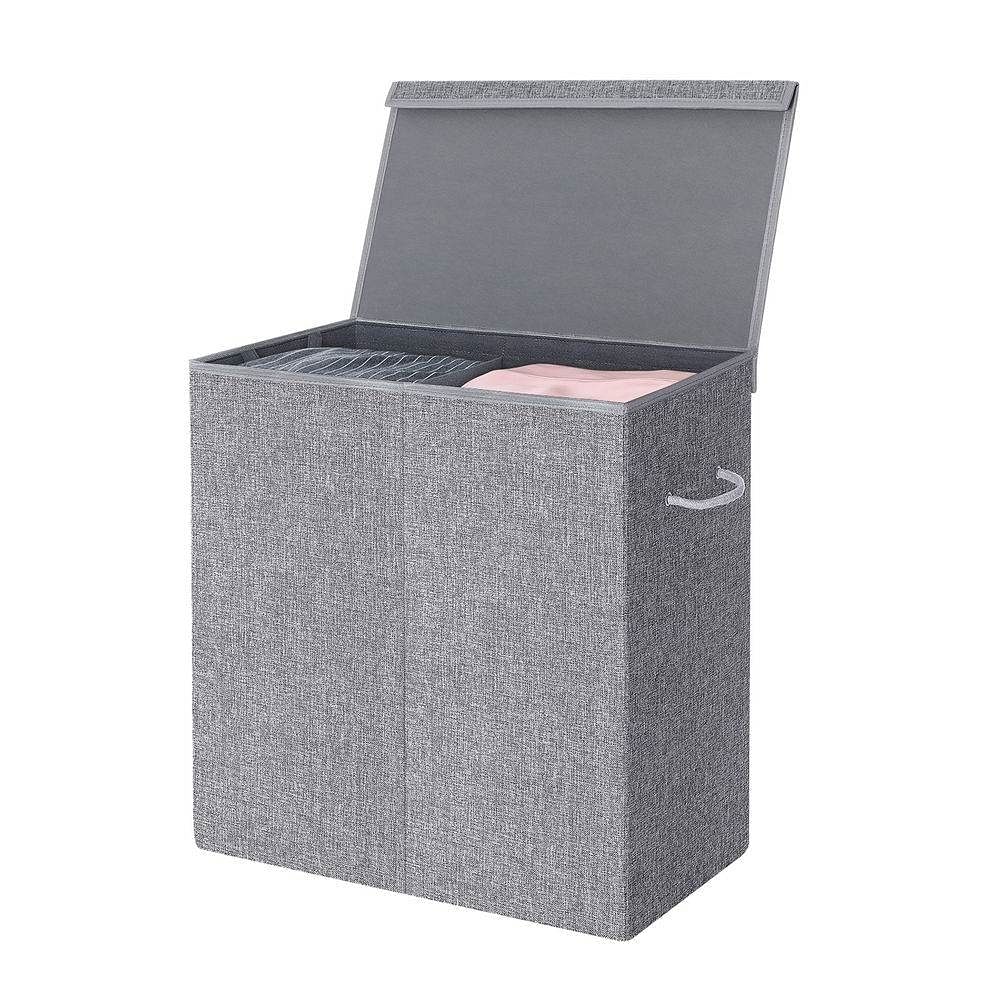 Grey Fabric MDF 2-Compartmant Laundry Hamper Basket with Removeable