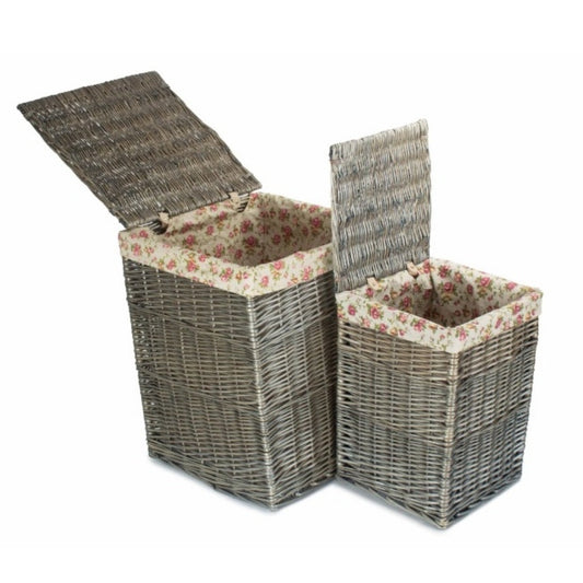 Antique Wash Square Garden Rose Cotton Lined Laundry Basket