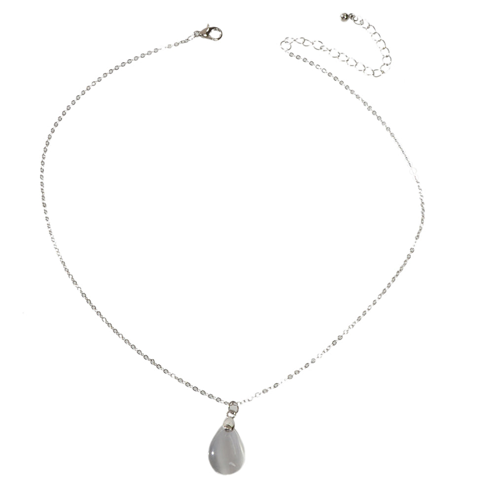 Textured Jewelry Silver Chain Opal Water Drop Charm Necklace Gift for