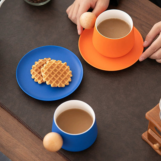 Creative Handle Ceramic Mug & Saucer – Nordic Style Gift Set