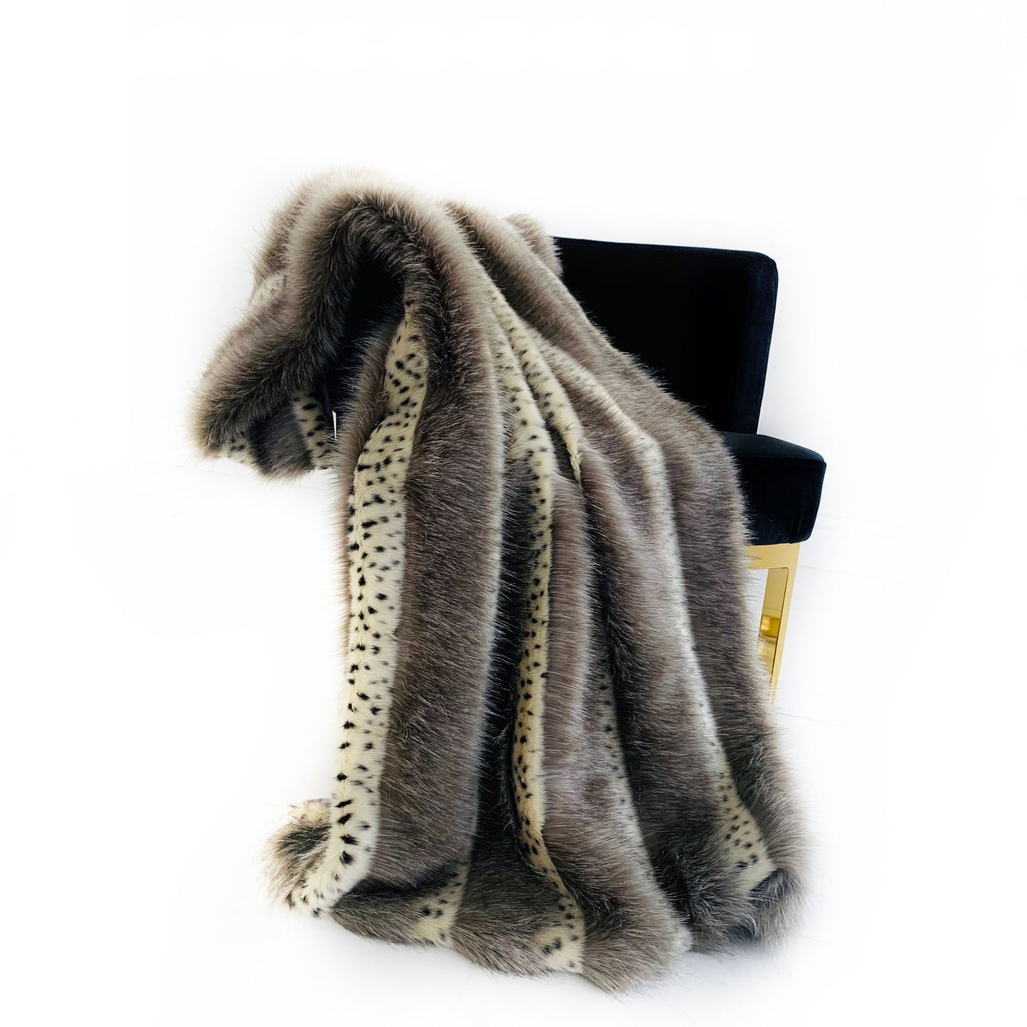 Plutus Gray Two Tone Feather Faux Fur Luxury Throw Blanket