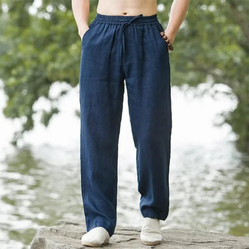 Men's Beach Pants Joggers Streetwear Cotton Linen Sweatpants Casual