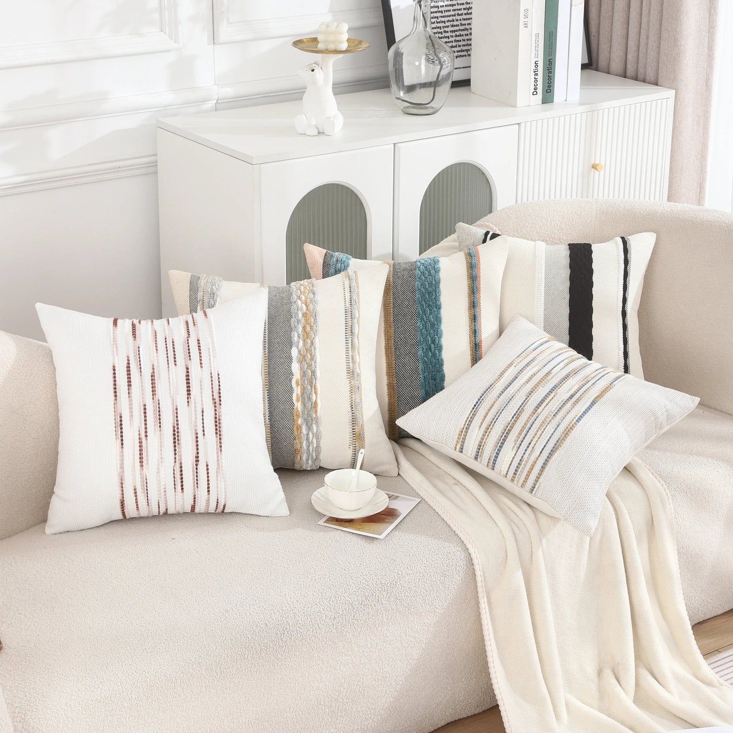 Boho Striped Chenille Throw Pillowcases Square