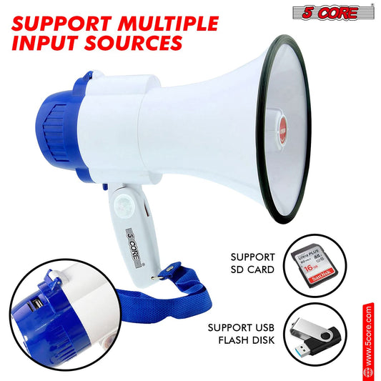 5Core Megaphone Bullhorn Speaker 30W Mini Bull Horn Battery Power