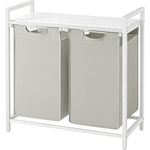2-Basket Laundry Hamper Sorter White Frame Removable Bags and Top