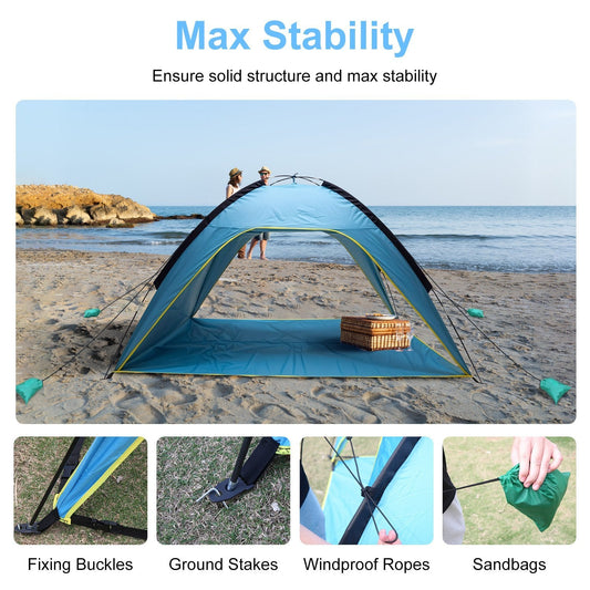 1Pc 4-6 Person Beach Tent Canopy With 3 Door Openings Carry Bag UPF50