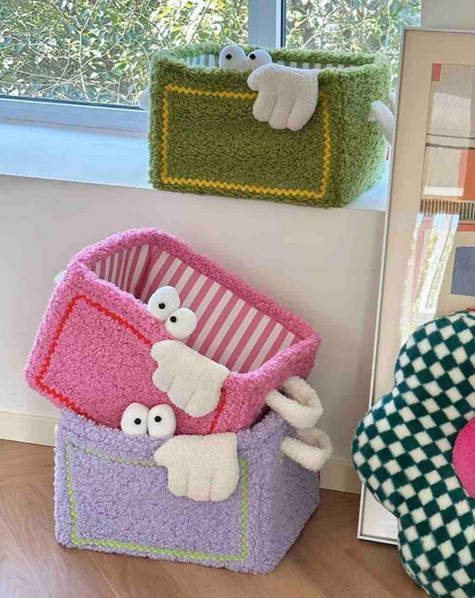 Whimsical Eclectic Big Eyes Plush Cute Laundry Storage Baskets - Laund
