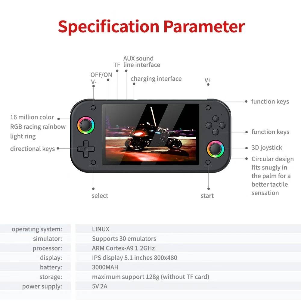 M26 5.1 inch IPS Handheld Retro Game Console 20000 Games PSP PS1 30