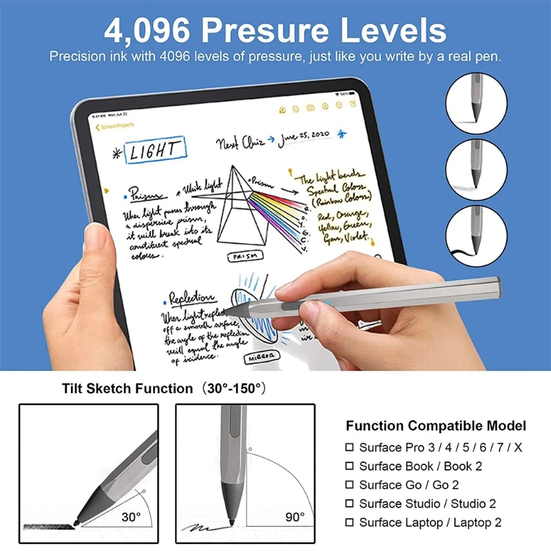 Stylus Pen 4096 Pressure For Surface Pro 5 6 7 Go Book Laptop