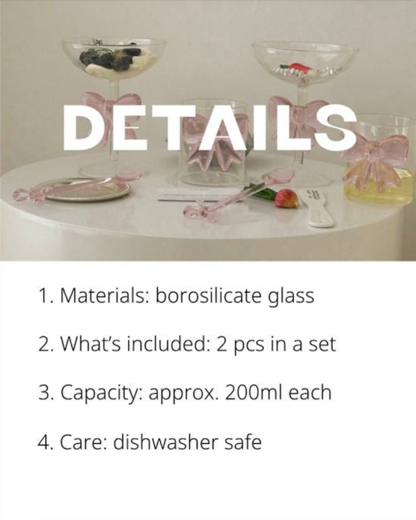 Handmade Cute Whimsical Bow Cocktail Coupe Set of 2, Elegant Wine Glas