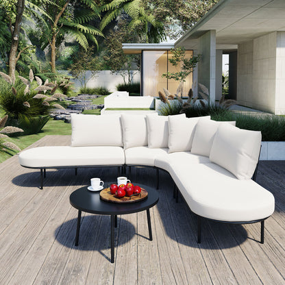 Patio Half- Moon Curved Outdoor Furniture Sofa Set with Coffee Table,