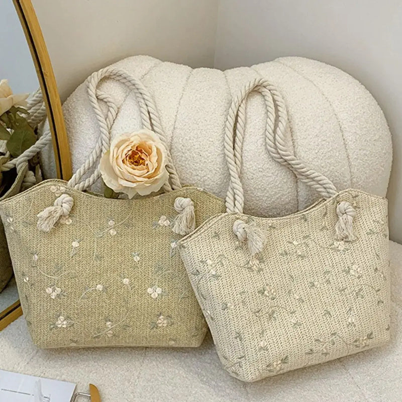 New And Simple Straw Bag Lace Bag Ins Straw Shoulder Bag Large