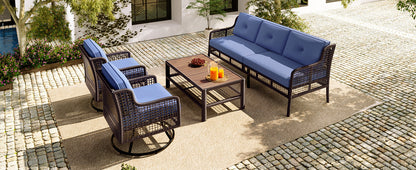 4 Pieces Patio Furniture Set with Swivel Chairs, Outdoor Wicker Sofas