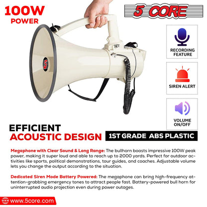 5Core Megaphone Bullhorn Speaker 100W Bull Horn Cheer Megafono 2000