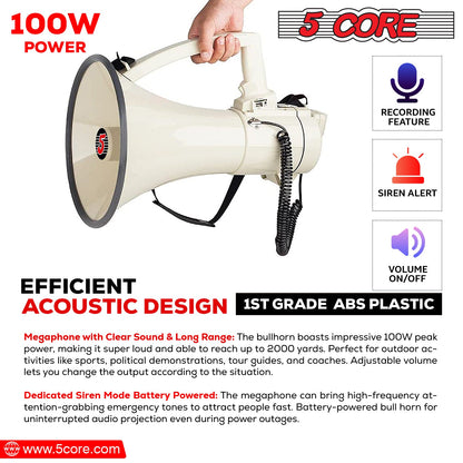 5Core Megaphone Bullhorn Speaker 100W Bull Horn Cheer Megafono 2000