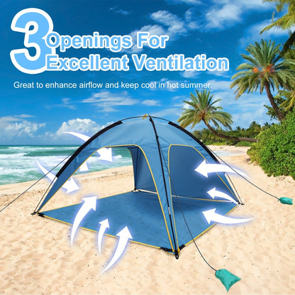 1Pc 4-6 Person Beach Tent Canopy  With 3 Door Openings Carry Bag UPF50