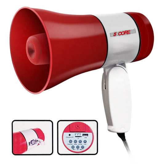 5 Core Megaphone Bullhorn Speaker 30W Bull Horn Rechargeable Cheer