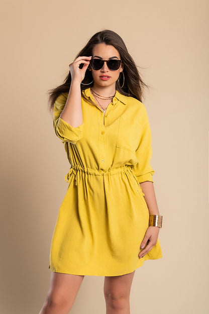 SPORT MINI DRESS WITH CLASSIC NECK AND POCKET NEOMY, YELLOW