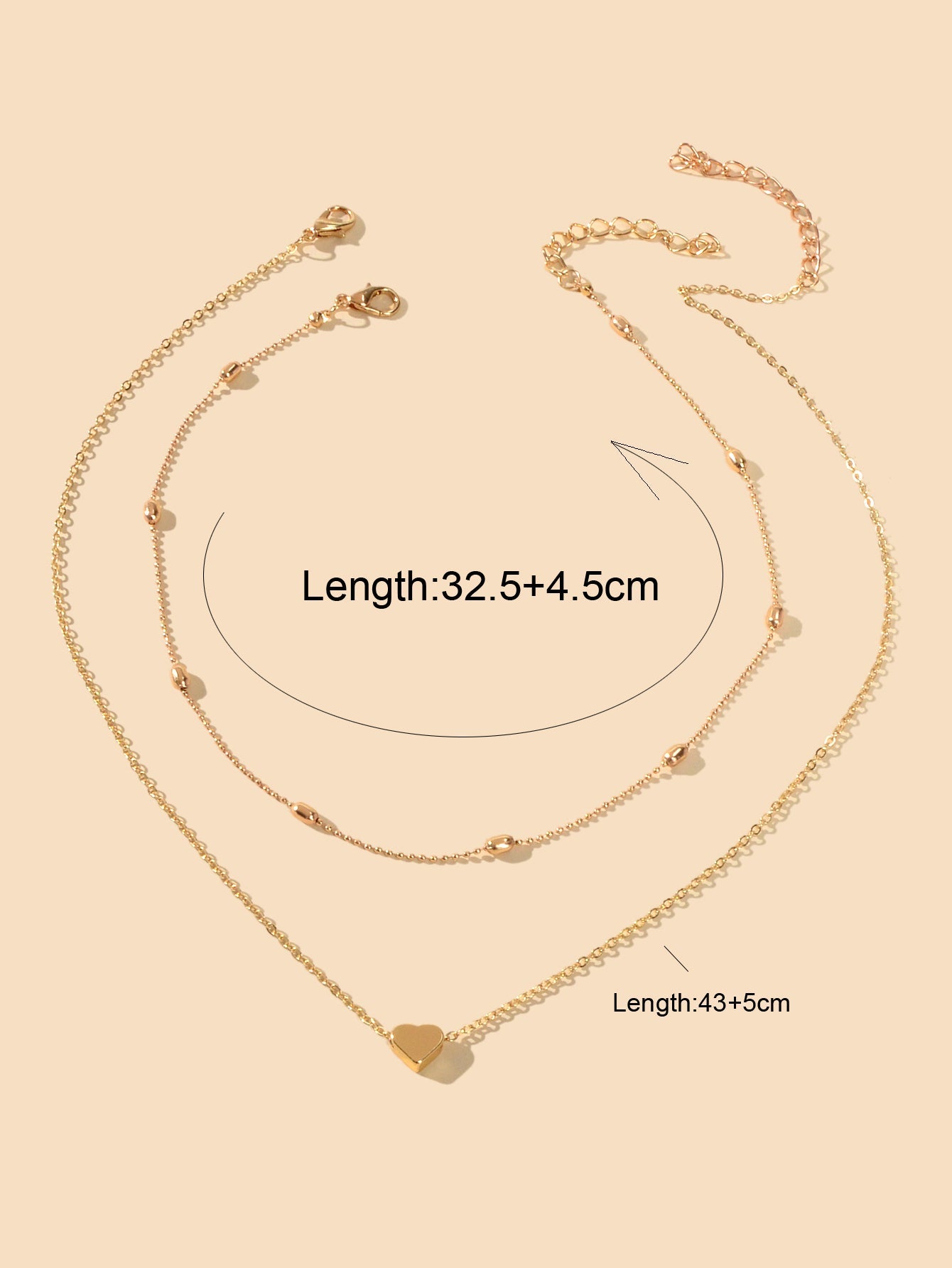 2 pcs Double layered Chain Heart Charm Necklace Fashion Women Gift