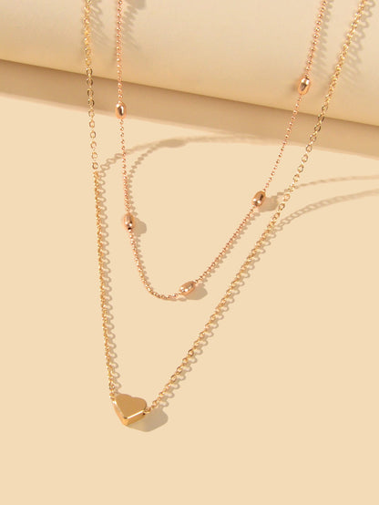 2 pcs Double layered Chain Heart Charm Necklace Fashion Women Gift
