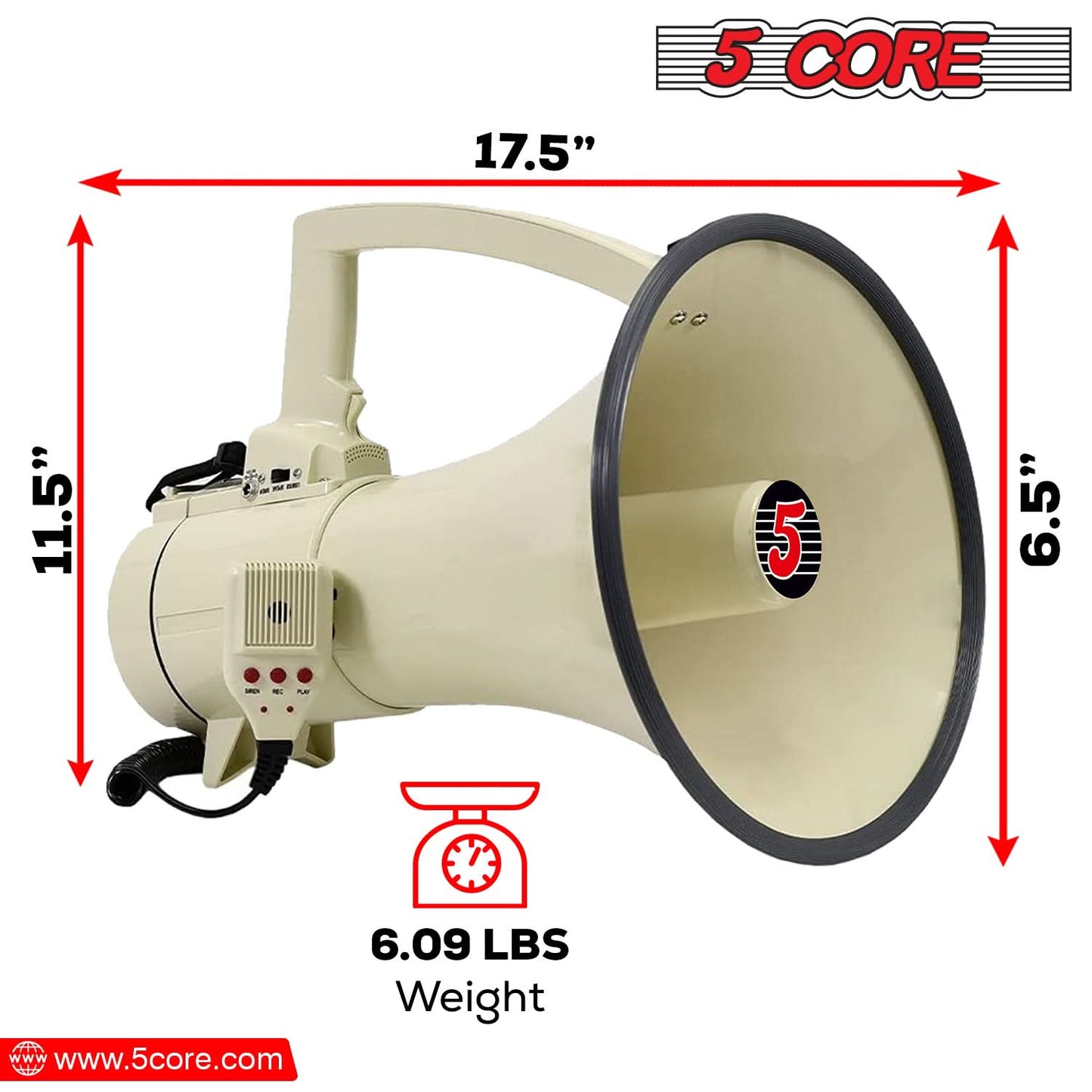 5Core Megaphone Bullhorn Speaker 100W Bull Horn Cheer Megafono 2000