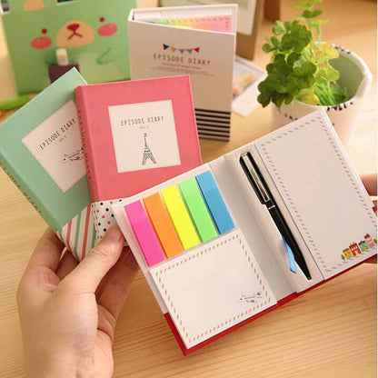 1pc Notebook With Pen Hardcover Sticky Combination