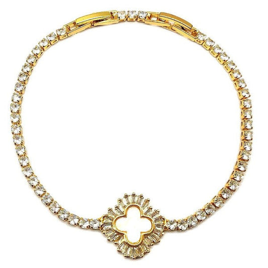 Baguette Clover Rhinestone Bold Tennis Bracelet