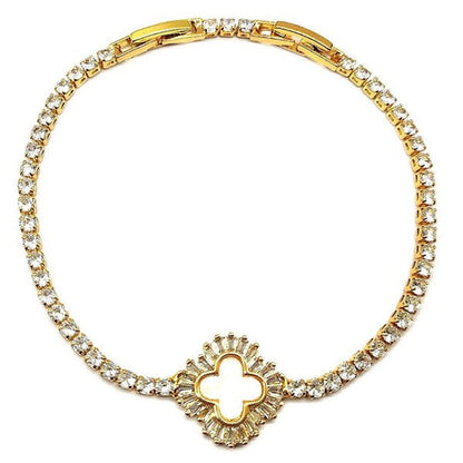 Baguette Clover Rhinestone Bold Tennis Bracelet