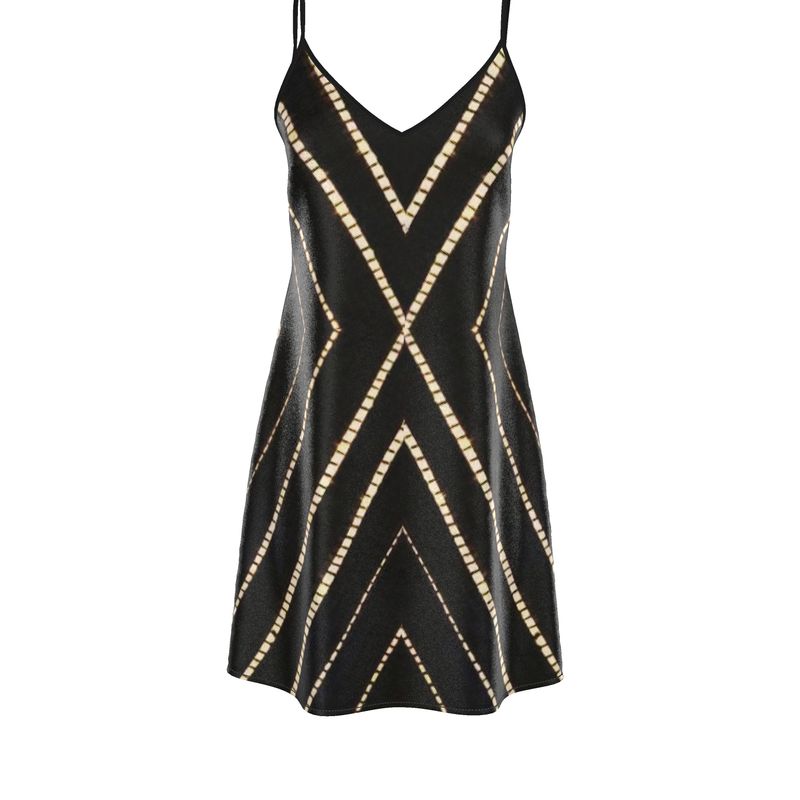Vela Silk Slip Dress in Striped Shibori