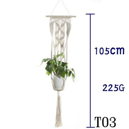 Flower Pot Net Bag Beige Cotton Rope Indoor Plant Hanger Hanging