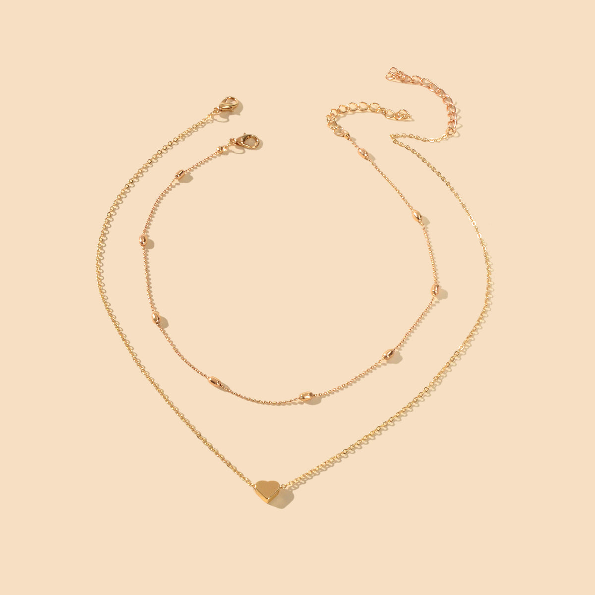 2 pcs Double layered Chain Heart Charm Necklace Fashion Women Gift