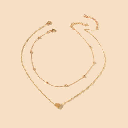 2 pcs Double layered Chain Heart Charm Necklace Fashion Women Gift