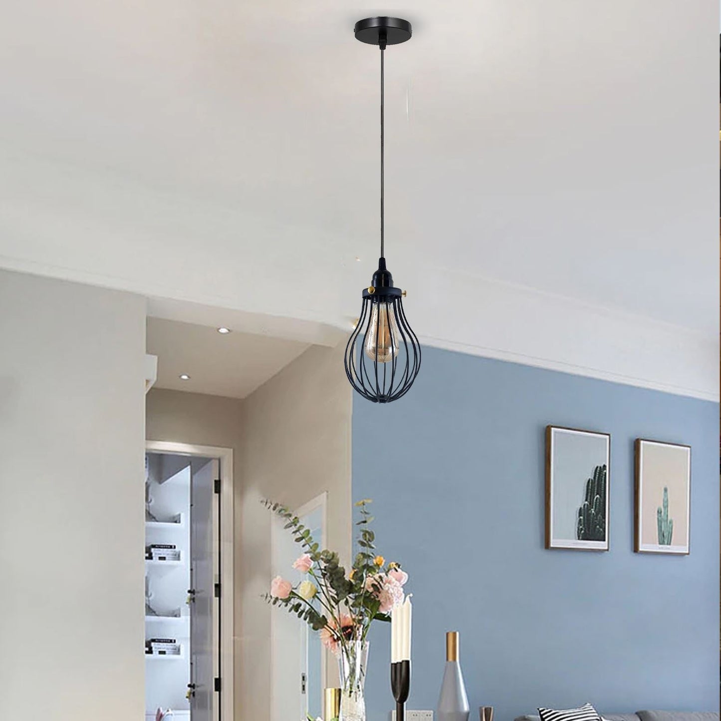 Black Cage Pendant Light Kitchen E27 ~3398