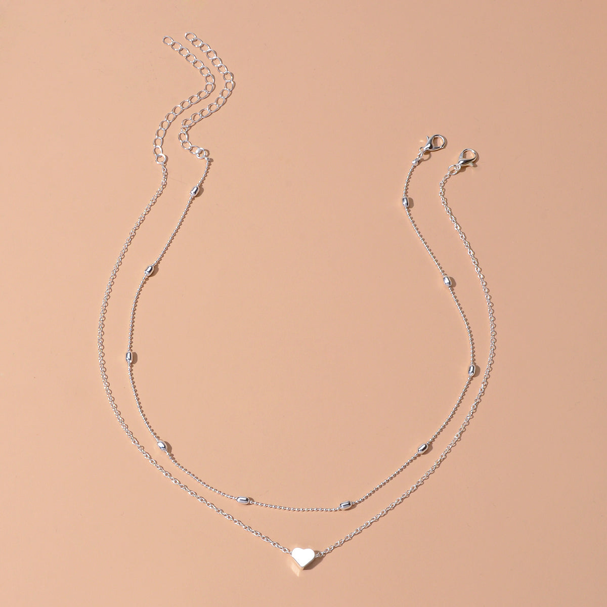 2 pcs Double layered Chain Heart Charm Necklace Fashion Women Gift