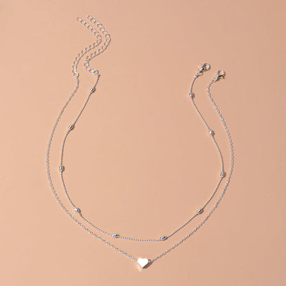 2 pcs Double layered Chain Heart Charm Necklace Fashion Women Gift