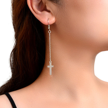 1 Pair Exquisite Long Tassel Cross Charm Earrings Fringe Chain Xmas