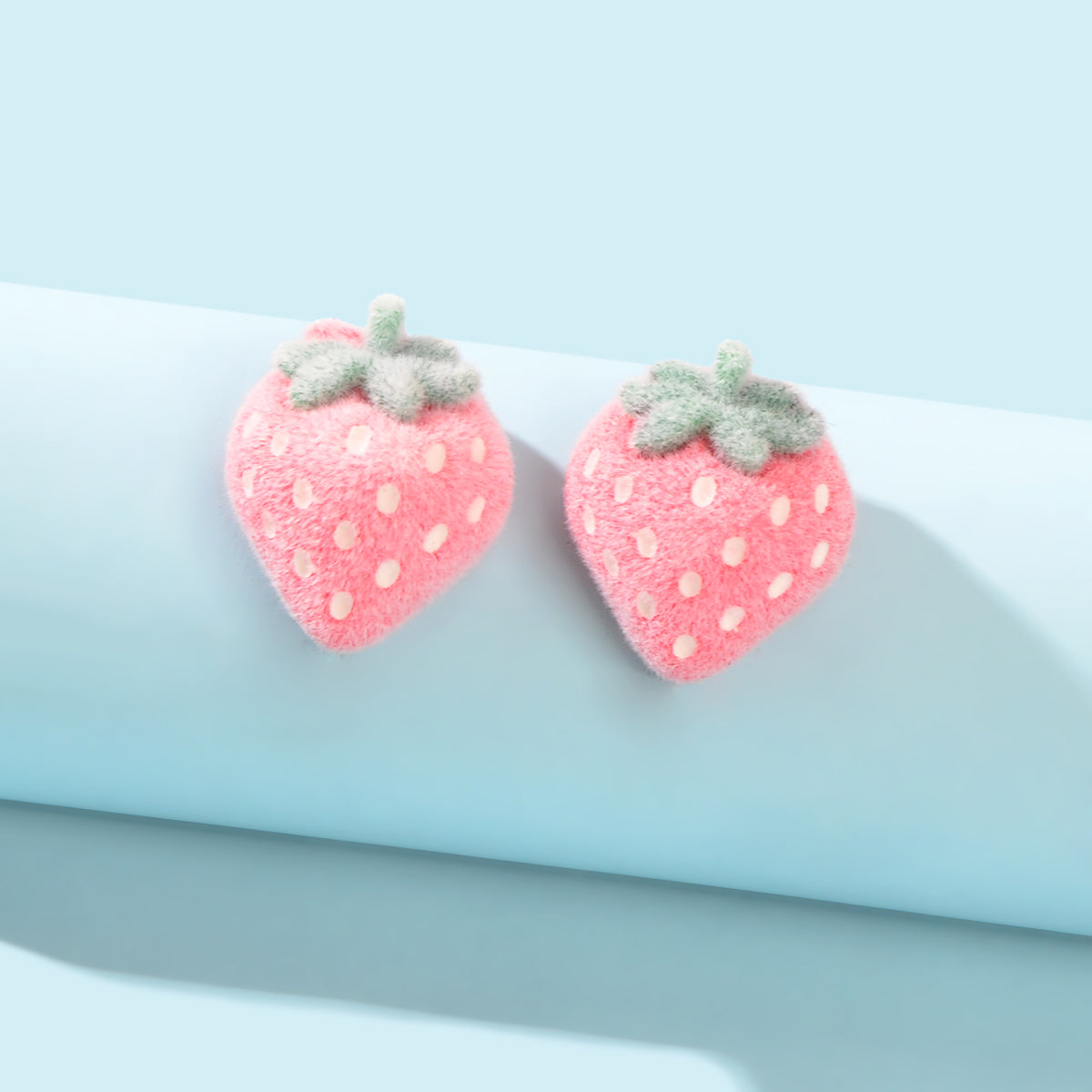 Handmade Cute 3D Flocking Pink Strawberry Stud Sweet Fruit Earring