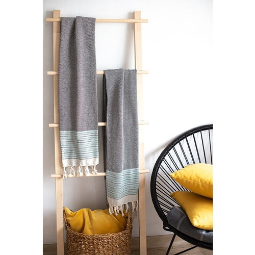 Grey and Blue Striped Turkish Towel or Throw Blanket
