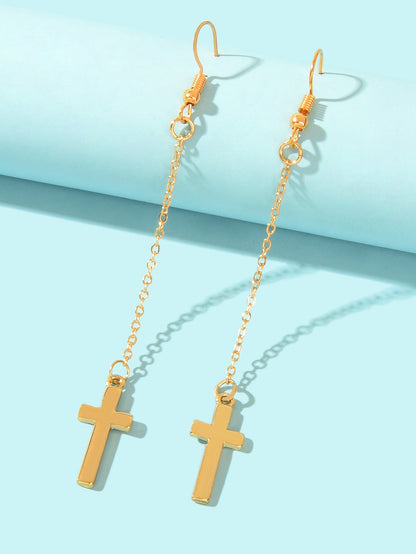 1 Pair Exquisite Long Tassel Cross Charm Earrings Fringe Chain Xmas