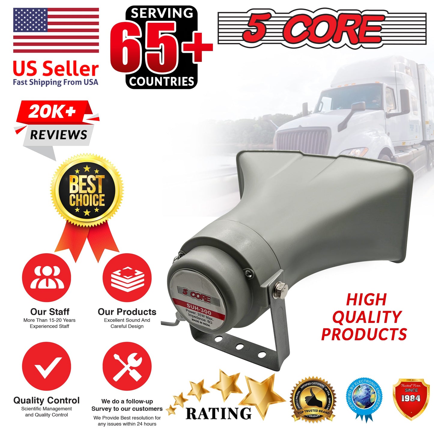 5 Core PA Horn Speaker Outdoor Siren Loudspeaker 35W RMS Loud