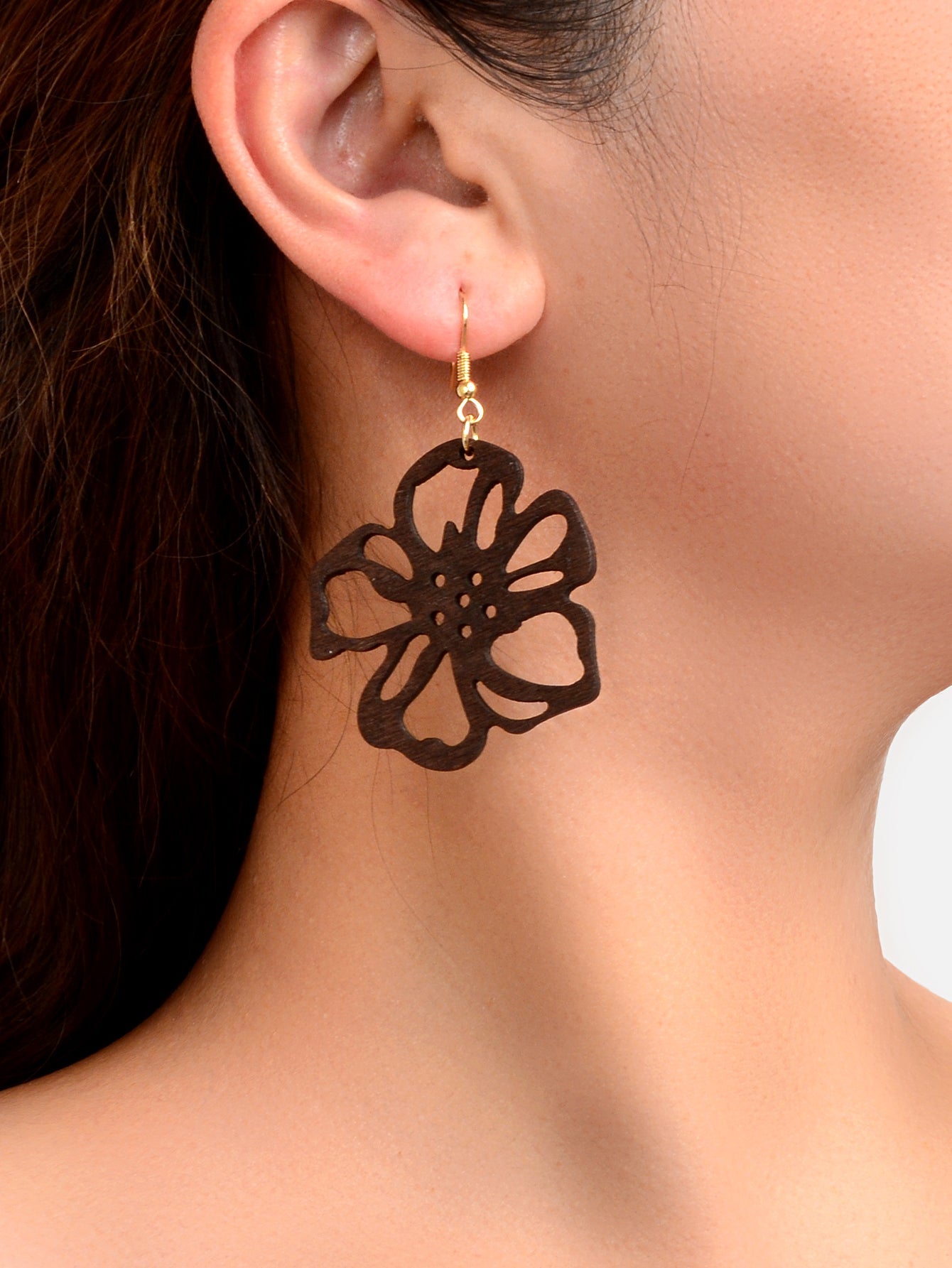 Ethnic Brown African Natural Wooden Hollow Flower Dangle Bohemian