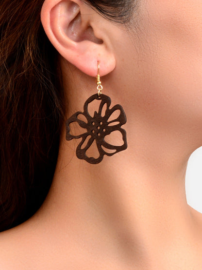 Ethnic Brown African Natural Wooden Hollow Flower Dangle Bohemian