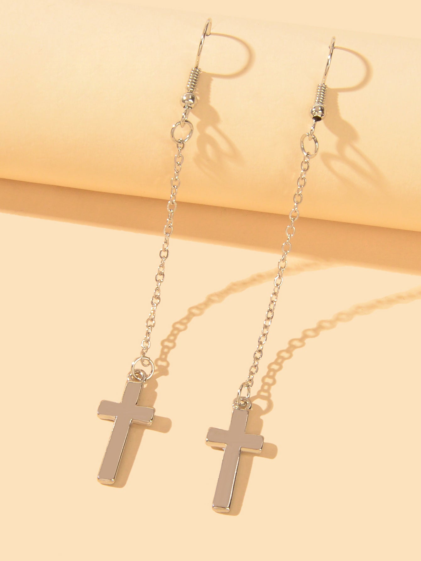 1 Pair Exquisite Long Tassel Cross Charm Earrings Fringe Chain Xmas